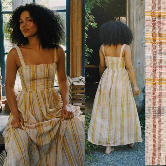 CHRISTY DAWN The Gwen Maxi Dress In Honey Plaid US LARGE - Picture 1 of 14